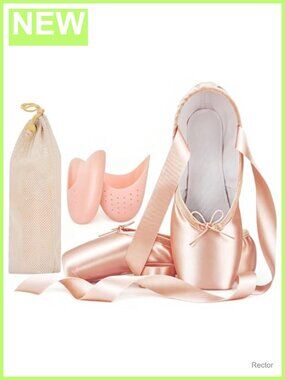Adult Ballet Pointe Shoes with Toe Pads and Mesh Bag for Women